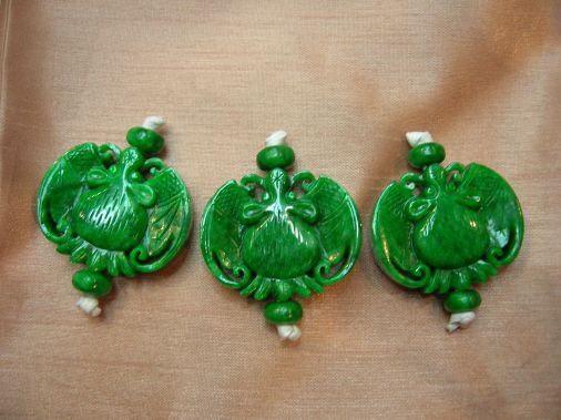 (조각작품)천연비취 박쥐삼작노리개